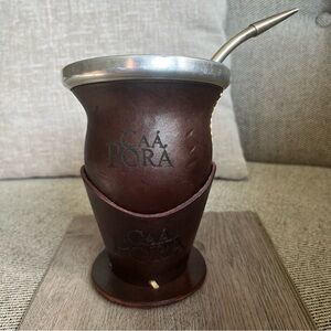 Caa Pora leather Yerba mate gourd mug cup with bombilla